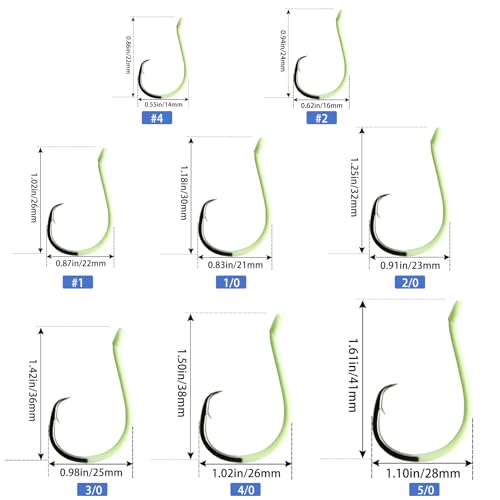 Eupheng Glow in Dark Circle Hooks 2X Strong Offset Freshwater Saltwater Fish Hooks for Catfish Bass Trout, Pack of 10, Available in 8 Sizes (#4 to 5/0) Luminous Circle Hooks - size: 5/0_10pcs