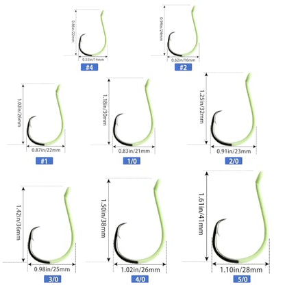 Eupheng Glow in Dark Circle Hooks 2X Strong Offset Freshwater Saltwater Fish Hooks for Catfish Bass Trout, Pack of 10, Available in 8 Sizes (#4 to 5/0) Luminous Circle Hooks - size: #1_10pcs