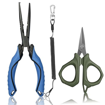Fishing Tools Kit, Fishing Pliers,Fishing Scissors, Fishing Line Cutter for Braided Fishing Line,Fishing Gear with Lanyard - color: 9"Fishing Pliers Blue