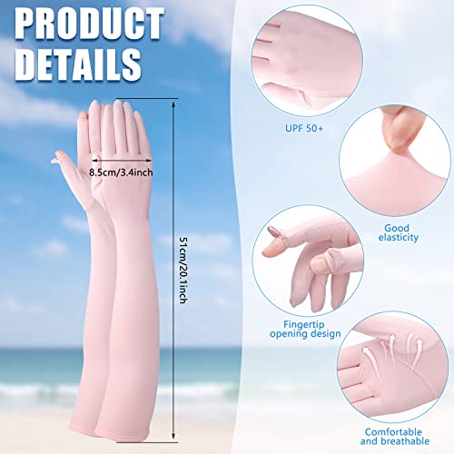 Jecery 2 Pairs UV Long Sun Gloves Women's Sunblock Driving Gloves Non Slip Full Finger Arm Sun Protective for Outdoor Sports - color: Pink, Gray