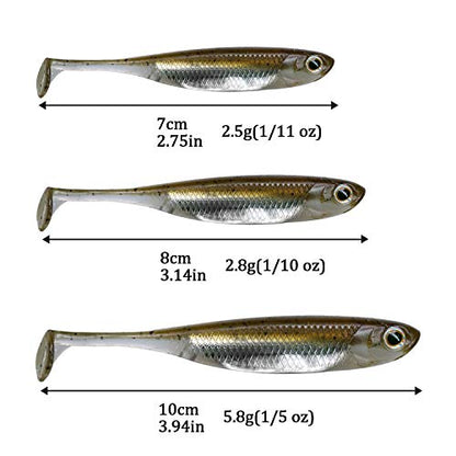 QualyQualy Soft Plastic Swimbait Paddle Tail Shad Lure Soft Bass Shad Bait Minnow Paddle Tail Swim Bait for Bass Trout Walleye Crappie - 2.75in, 3.14in, 3.94in, 5in - color: 5#, size: 2.75in - 6Pcs
