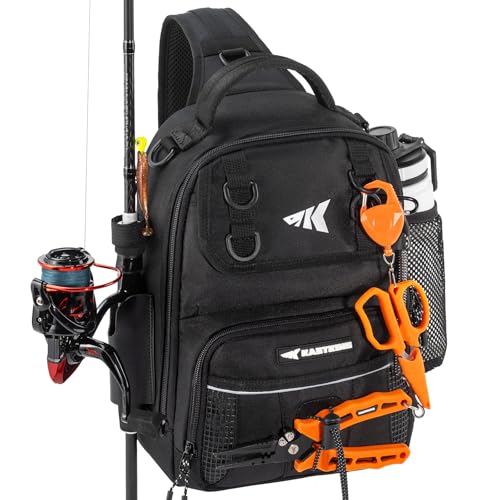 KastKing BaitSpace Fishing Sling Bag, Fishing Backpack with Rod & Beverage Holder, Tackle Bag for Fishing Gear - color: D: Black, size: Standard