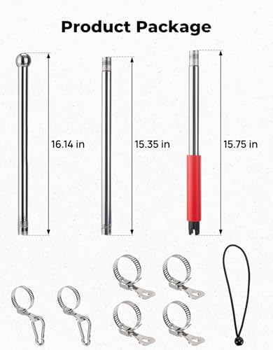 KEMIMOTO Boat Flag Pole with Boat Rod Holder Mount, 4ft Aluminum Golf Cart Flag Holder, Bungee Retainer, EVA Foam Grip, for Flag 2.5ft x 4ft /24''x36'' /20''x30'' /16''x24'' /12''x18'' (NO FLAG)