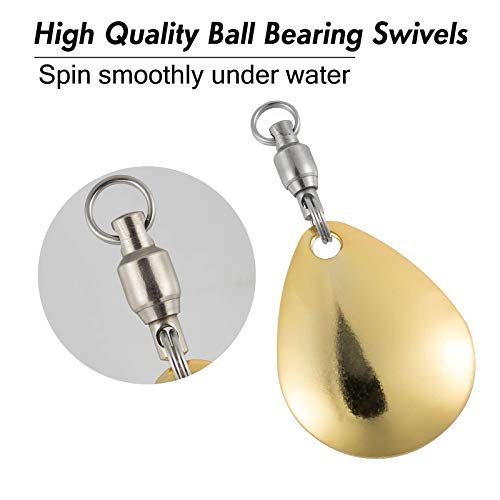 Alwonder 10 Pack Spinner Blades with Ball Bearing Swivels Tail Spinner Spinnerbait Lure Making Supplies Bass Lures Soft Lures - color: #3 Colorado Blades, Gold, 10pcs