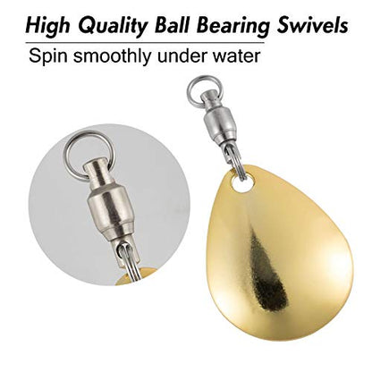 Alwonder 10 Pack Spinner Blades with Ball Bearing Swivels Tail Spinner Spinnerbait Lure Making Supplies Bass Lures Soft Lures - color: #3 Colorado Blades, Gold, 10pcs