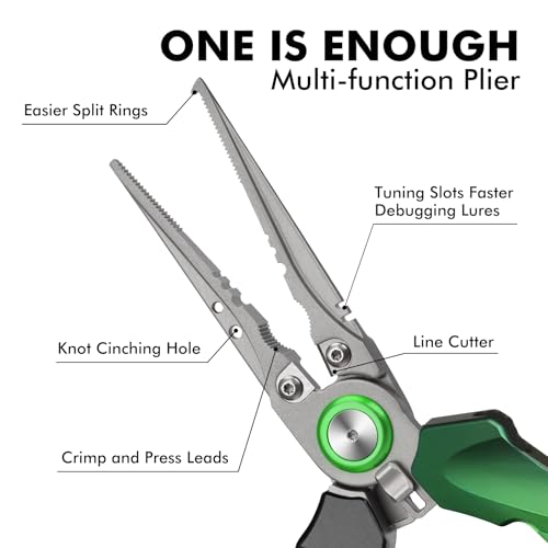 TRUSCEND Lockable Fishing Pliers with High Tungsten Carbide Cutter, Innovative Ergonomic Handy Handle, Saltwater Corrosion Resistant Teflon Coated Fishing Tool, Super Light Multi-Function Fishing Gear - color: A1-green