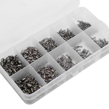 500 Pcs Rolling Barrel Fishing Swivels Kits 5 Sizes – High Carbon Steel Fishing Tackle Connectors for Saltwater and Freshwater, Storage Box Included