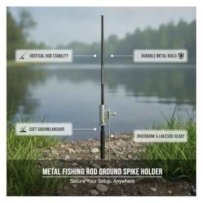 Fishing Rod Holder Ground Spike, Metal Vertical Stake for Soft Soil, Riverbank and Lakeside Angling Accessory, White