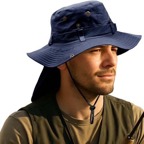 Men Women UPF 50+ Sun Protection Boonie Bucket Hat – Wide Brim Fishing Hat with Neck Flap