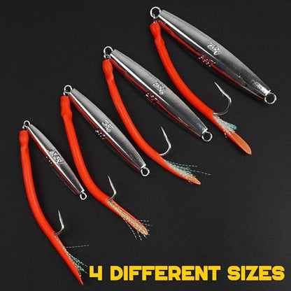 Diamond Jig Saltwater Fishing Lure, 2/3pcs Casting Jigging Spoons with Split Tube Tail Striped Bass Flat Metal Jig for Surf Fishing Bottom Sinking Bouncing Deep Sea Ocean 1-10oz - size: 3oz, style: 3pcs-3 Colors