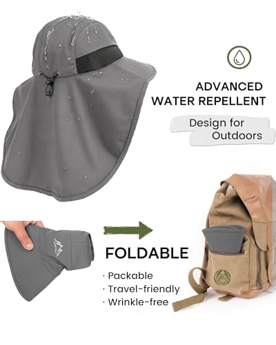 FURTALK Sun Hats for Men Women Fishing Hat with Neck Flap Chin Strap UPF 80+ Wide Brim Hiking Safari Summer Hats - color: Dark Grey