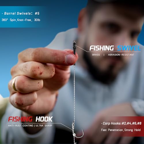 24 Pack Pre-Tied Carp Rigs with Sharp Hooks, Swivel & PE Line – Hook The Big One with Boilies, Pellets & Corn – The Ultimate Carp Fishing Equipment - color: #8-24PACK