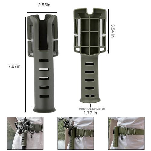 2 Pcs Fishing Waist Belt Rod Holder - Adjustable Wading Belt With Portable Pole Inserter for Spinning, Casting Reel, Surf, Kayak, Fly Fishing Gear Accessories - Green