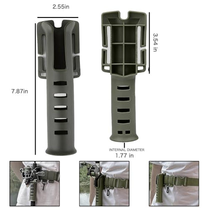 2 Pcs Fishing Waist Belt Rod Holder - Adjustable Wading Belt With Portable Pole Inserter for Spinning, Casting Reel, Surf, Kayak, Fly Fishing Gear Accessories - Green