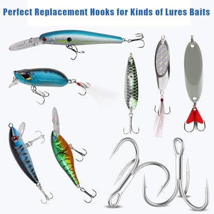 Fishing Treble Hooks Triple Fishing Hooks High Carbon Steel Barbed Sharp Round Bend Treble Hooks Replacement for Hard Lures Bait - color: Silver, size: 10#-50pcs