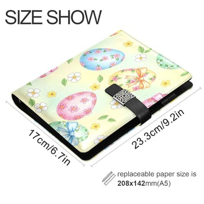 Easter Eggs Flowers Bows A5 PU Leather Refillable Binder,Business Notebook Travel Planner with Expandable Pockets,6-Ring,Pen Storage & Easy-Clean Surface for Daily Use - color: Easter Eggs Flowers Bows