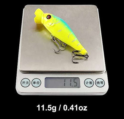 Popper Fishing Lures Topwater Fishing Baits Hard Baits 3D Eyes Swimbait Crankbait with Treble Hook for Bass Trout Freshwater Saltwater - color: 6pcs-3.3in/0.41oz