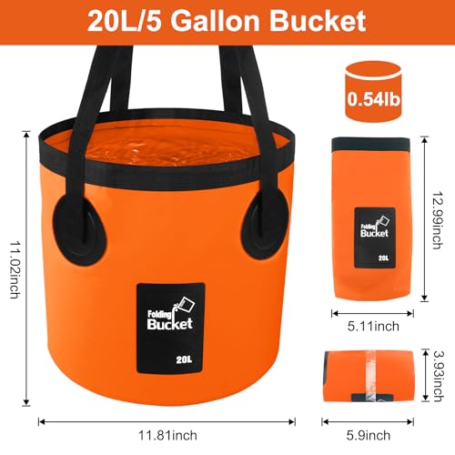 5 Gallon Bucket, Collapsible Bucket with Handle for Outdoor Beach Fishing Gardening, Folding Car Wash Buckets Mop Water Storage Laundry Wash Basin for RV Household Cleaning Supplies Camping Essentials - size: 20L