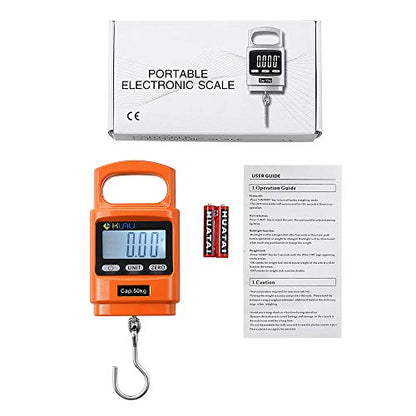 Klau Portable Fish Weighing Scale, Orange, 100 lb / 1600 oz | Heavy Duty Digital Hanging Scale, LCD Display with Backlight, For Home Farm Hunting Outdoor