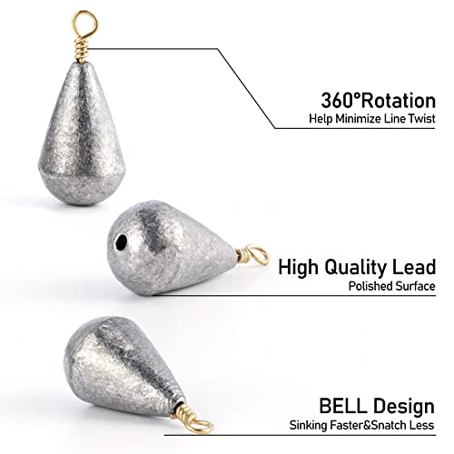 Dr.Fish 30 Pack Bass Casting Sinker Weights Lead Bell Drop Shot Weights with Brass Swivels Weight Freshwater Fishing Lead Sinker - size: 1/2oz-30 Pack
