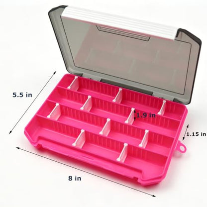 2-Pack Fishing Tackle Boxes,Small Tackle Trays with Adjustable Dividers for Hooks, Weights, Swivels, Hard Lures (Pink) - color: 2 Pack Pink(Size: 8" L x 5.5" W x 1" H)