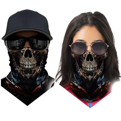 Obacle Neck Gaiter Face Mask Bandana for Dust Wind Sun Protection for Men Women - color: Skull Gray Face Open Mouth