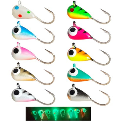 10pcs Tungsten Ice Fishing Jigs UV Glow in Dark Ice Fishing Lures Sensitive Tungsten Tear Drop Ice Fishing Jig Head for Crappie Panfish Walleye - size: 4mm