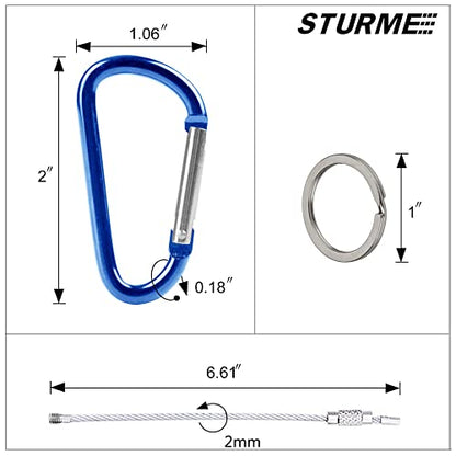 STURME 2" Aluminum D Ring Carabiners Clip D Shape Spring Loaded Gate Small Keychain Carabiner Clip Set Outdoor Camping Mini Lock Snap Hooks Spring Link Key Chain Durable Improved 24 PCS - color: Blue