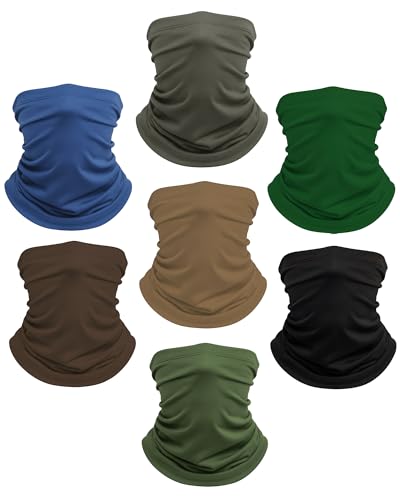 Xeoxarel Neck Gaiter, 7 Pack Cooling UV Protection, Bandana Face Mask Scarf for Men and Women - color: Black, Navy, Dark Grey, Olive Green, Brown, Sand, Dark Green