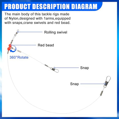 Fishing Leaders Saltwater Tackle Rig Surf Fishing Rigs with Swivel Snaps High Strength Wire Leader Bottom Rigs Fishing Gear Equipment for Lures Bait Hooks - color: White Nylon, style: 1 Arm-12pcs