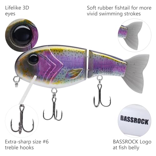 BASSROCK Topwater Fishing Lures for Bass Pike Salmon Floating Swimbait Jointed Crankbait Freshwater Saltwater 4.9in/1.76oz RK1001 - color: Rainbow Trout, size: 3.9in/1.04oz