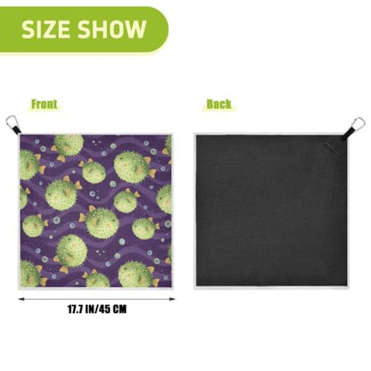 Underwater Fish Purple Pattern Magnetic Golf Towel for Golf Bags Microfiber Golf Accessories for Men Women with Carabiner Clip Attaches to Clubs and Carts, 17.7"x17.7"