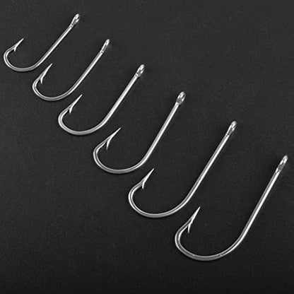 O'shaughnessy Saltwater Fishing Hooks Kit, 100pcs Long Shank Stainless Steel Sea Hooks Assortment for Freshwater and Saltwater