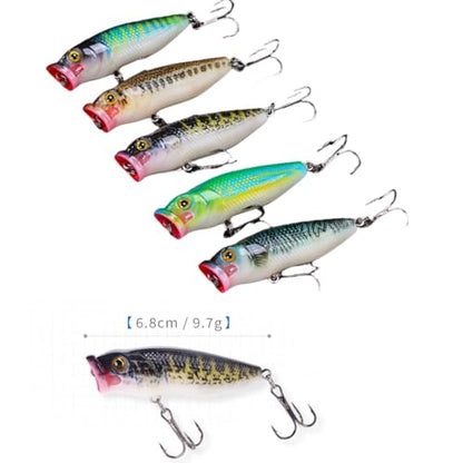 Plopper Fishing Lure Topwater Bass Fishing Lures with Rotating Tail Bionic Swimming Lure for Bass Trout Walleye Catfish Pike Freshwater and Saltwater, Fishing Gear Gifts, 5 PCS