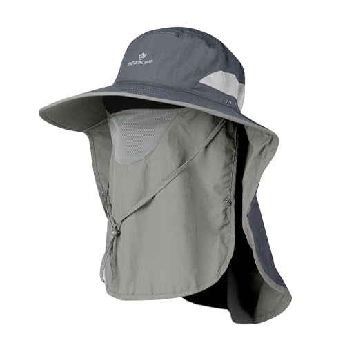 Fishing Hat, Men's Sun Hat, Anti-UV Sun Protection Wide Brim Fisherman Hat with Neck & Face Flap Cover, XL - color: Dark Gray, size: Large-X-Large