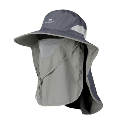 Fishing Hat, Men's Sun Hat, Anti-UV Sun Protection Wide Brim Fisherman Hat with Neck & Face Flap Cover, XL - color: Dark Gray, size: Large-X-Large