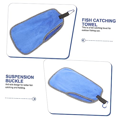 Non-Slip Fishing Towel with Clip Fish Catching Puncture Proof Hand Protection Cover Outdoor Sports Towel for Hiking Camping Angling 12.59X7.48In - color: Blue