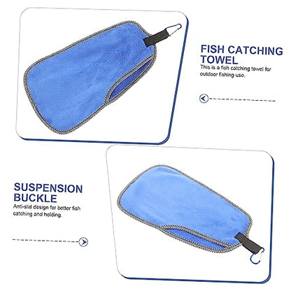 Non-Slip Fishing Towel with Clip Fish Catching Puncture Proof Hand Protection Cover Outdoor Sports Towel for Hiking Camping Angling 12.59X7.48In - color: Blue