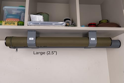 Fly Rod Tube Holder – Under Shelf & Ceiling Mount | Holds 2 Fly Rod Tubes | PETG, Made in USA | Fits Standard 2" & Large 2.5" Hard and Cloth Rod Tubes (2 Pack) - color: Gray, size: Large (2.5")