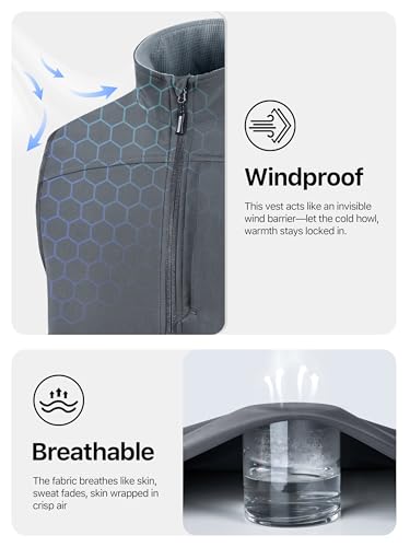 FREE SOLDIER Men's Lightweight Golf Vest Outerwear Windproof Sleeveless Softshell Jacket Running Vest - color: Gray, size: Small