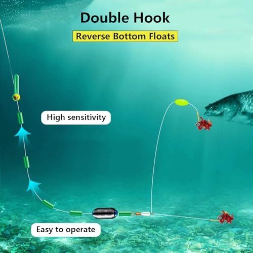 AMHDV Small Pre Tied Fishing Hooks, Double Hook with Line Reverse Bottom Floats - size: 18# (0.22-1.1lb)