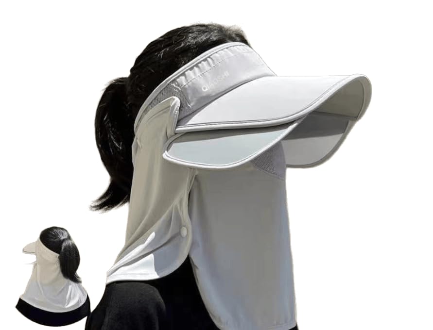 Womens Wide-Brim 3 in 1 Sun-Visor-Hat with Neck-Flap for Outdoor