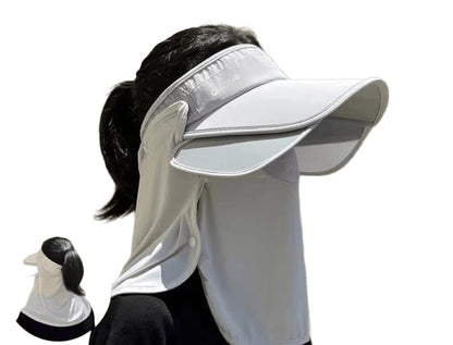 Womens Wide-Brim 3 in 1 Sun-Visor-Hat with Neck-Flap for Outdoor