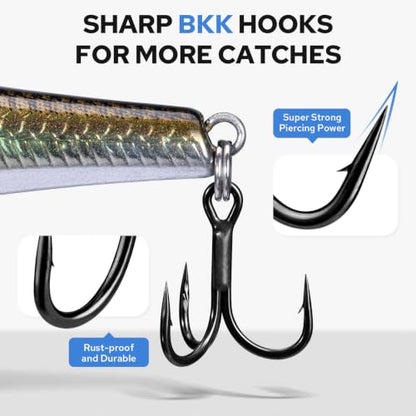 TRUSCEND Suspending Jerkbait, Rattle Minnow Lures with BKK Hooks, Freshwater Bass Trout Striper Walleye Pike Fishing Lures, Variety Pack for All Water Conditions, Premium Fishing Gear and Gifts - color: A2-4.3",0.6oz