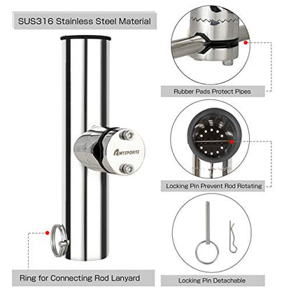AMYSPORTS Stainless Steel Trolling Rod Holder Clamp Side Mount Fishing Pole Holders Adjustable Kayak Rail Rods Supporters Boat Sailboat for Boating