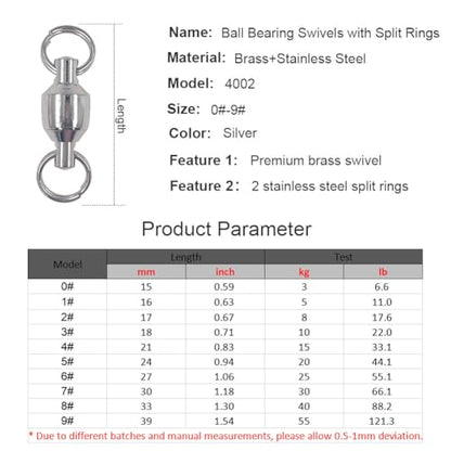 25/50pcs Ball Bearing Swivel Fishing Stainless Split Ring Fish Hooks Connectors for Saltwater 7LB-132LB - size: 8#-1.38"/88LB- 25PCS
