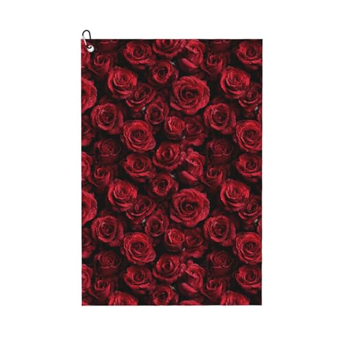 Red Rose Golf Towel Microfiber with Carabiner Clip, Funny Cleaning Cloth for Golf Balls & Clubs, Gift for Women Men, Golfers, Dad, Grandpa, Bag Accessories 16"*24"-Romance Flower - color: Red Rose