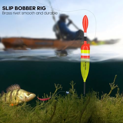 THKFISH Fishing Bobbers Fishing Floats and Bobbers Slip Bobbers for Fishing Balsa Floats Crappie Fishing Bobbers 1/6oz(3.47"X0.47"X6.73") 3/8oz(3.84"X0.6"X 7.2") 1/2oz(4.13"X0.75"X7.87") - color: Yellow-1.5IN