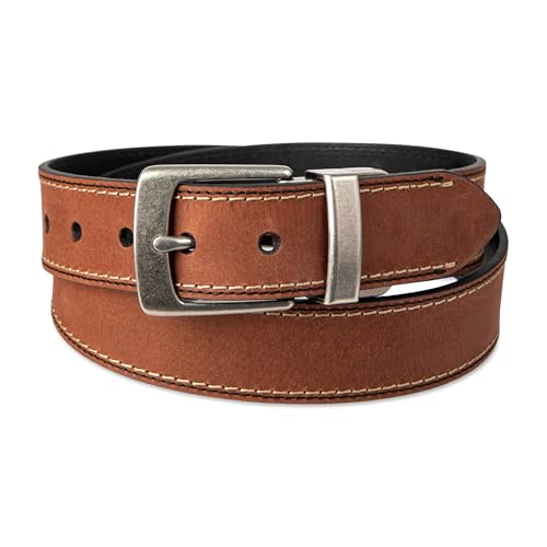 Columbia Men's 2-in-1 Reversible Casual Leather Belt – Versatile Everyday Style, Dual-sided Strap - color: Brown/Black Contrast Stitch, size: X-Large (42-44)