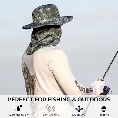 KastKing Sol Armis UPF 50 Boonie Hat - Sun Protection Hat, Fishing Hat, Beach & Hiking Hat, Paddling - color: D1: Boulder Camo Obsidian, size: With Neck Shield